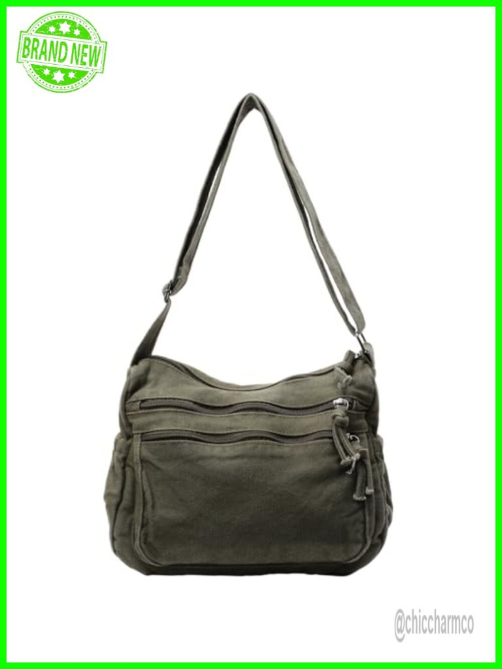 Canvas Crossbody Bag Adjustable Strap Multi-Pocket Tote Shoulder Purse